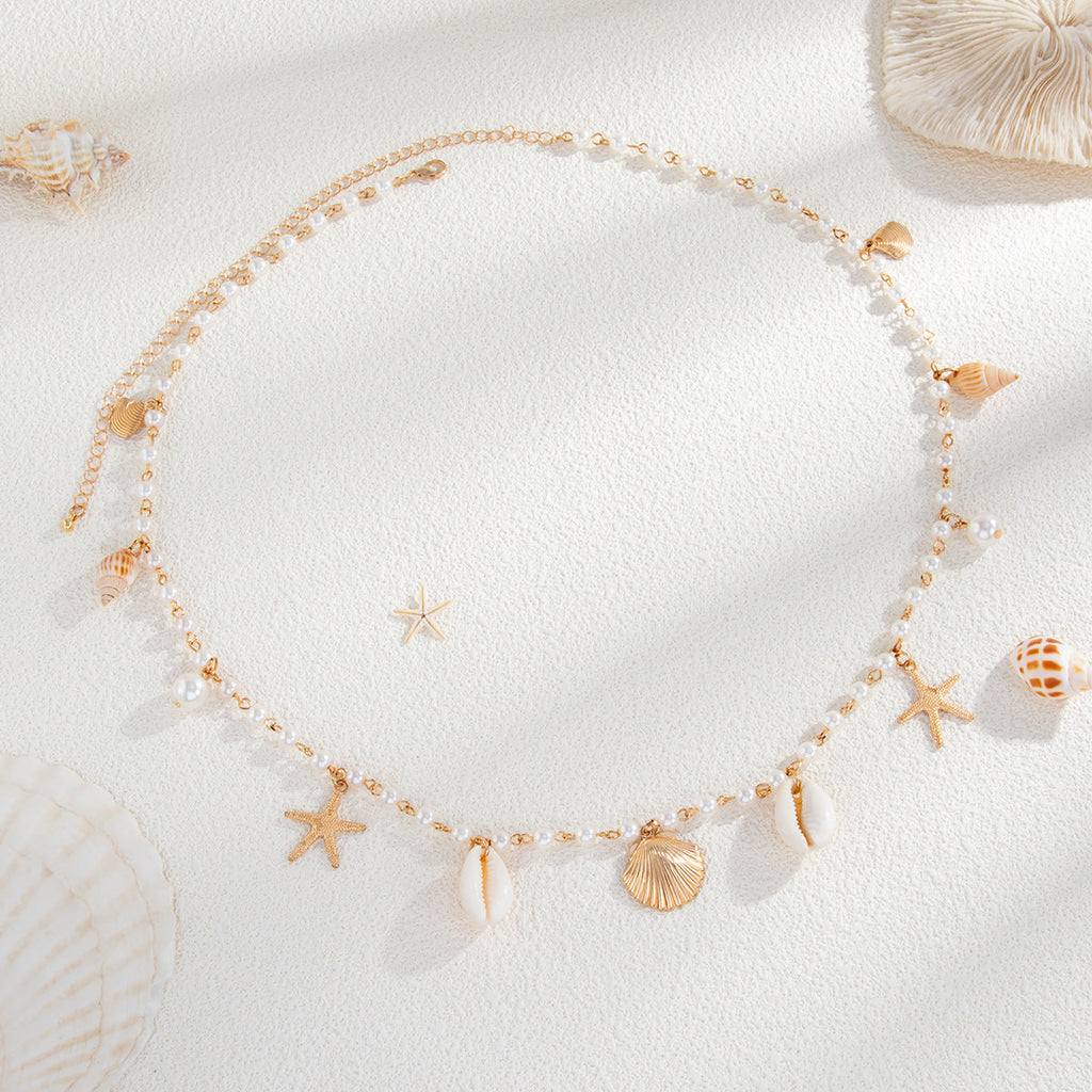 Beaded Shell and Starfish Waist Chain — gold body chain, view 5