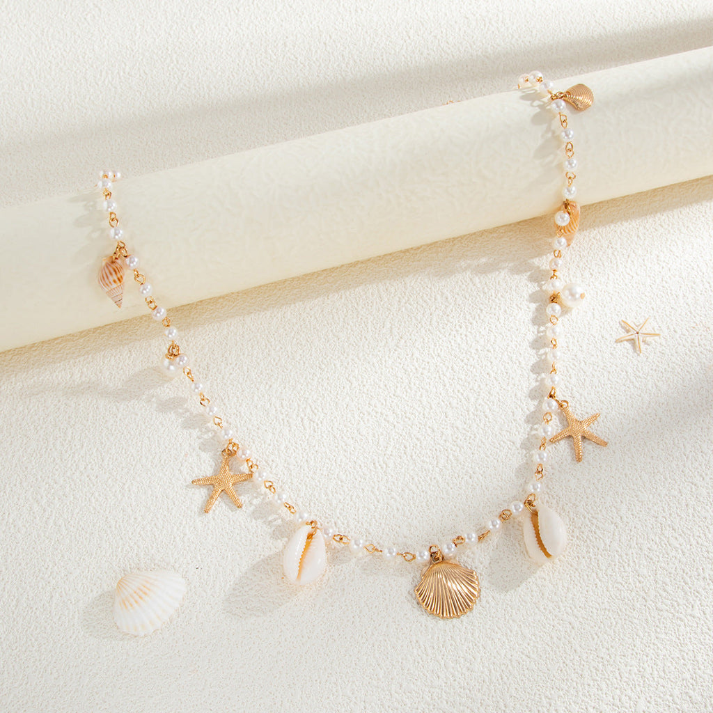 Beaded Shell and Starfish Waist Chain — gold body chain, view 8