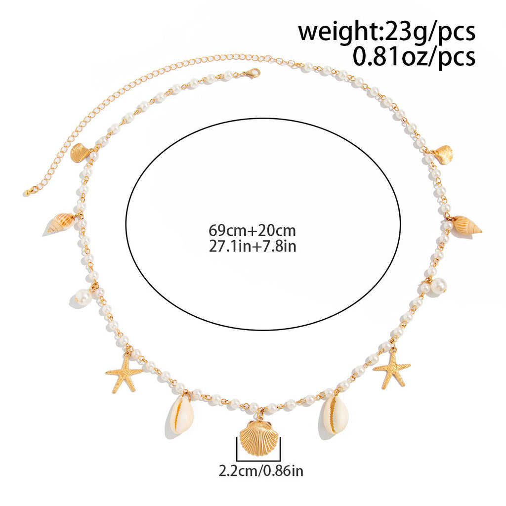 Beaded Shell and Starfish Waist Chain — gold body chain, view 9