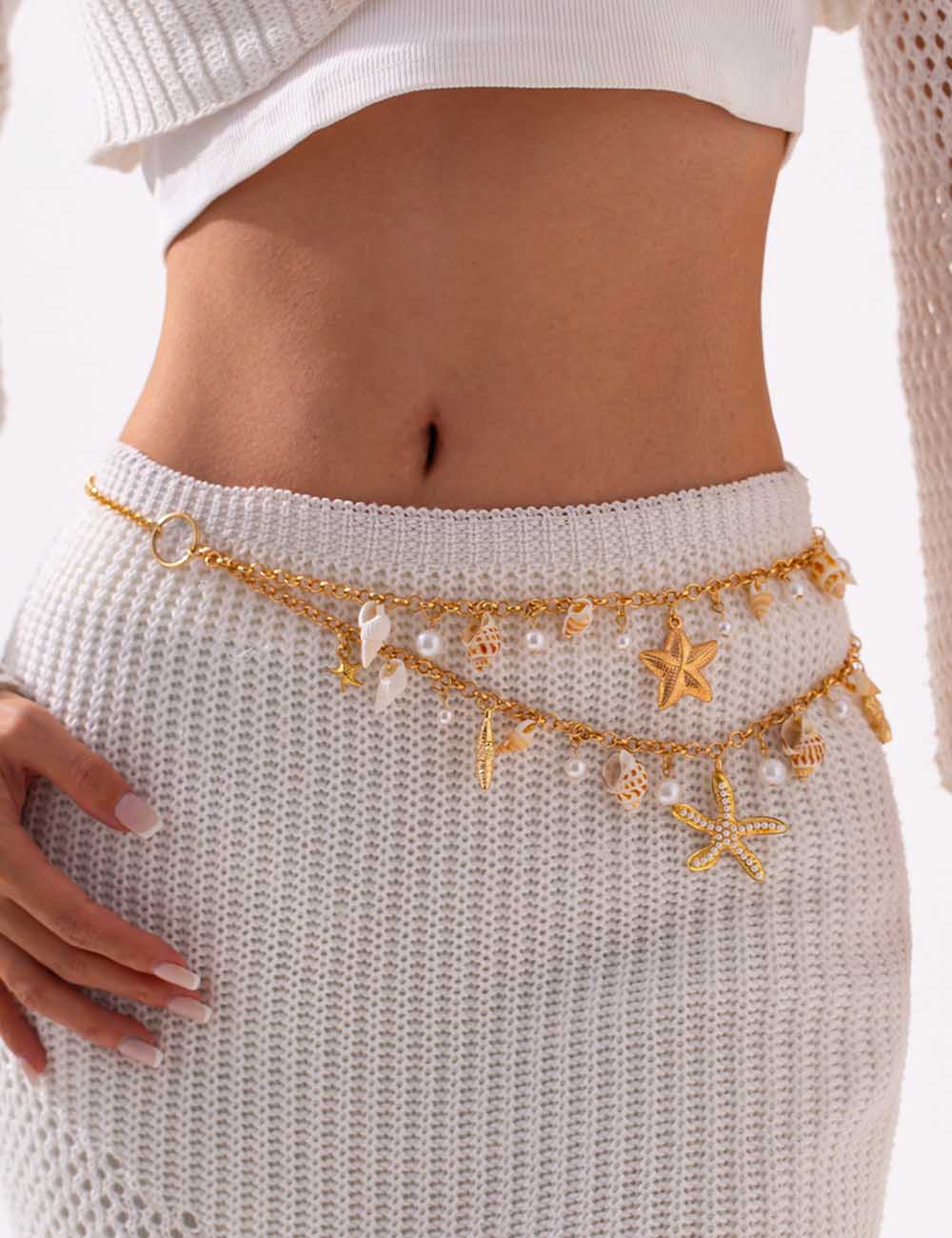 Gold-Tone Starfish Shell Waist Chain — gold body chain
