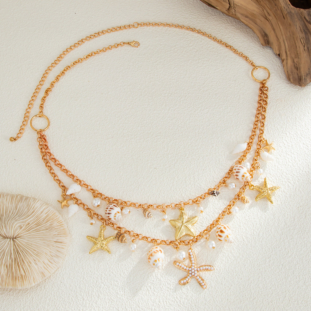 Gold-Tone Starfish Shell Waist Chain — gold body chain, view 6