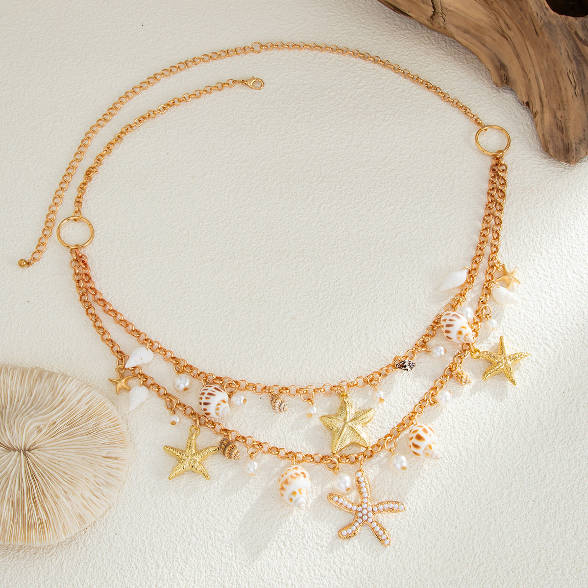 Gold-Tone Starfish Shell Waist Chain — gold body chain, view 6