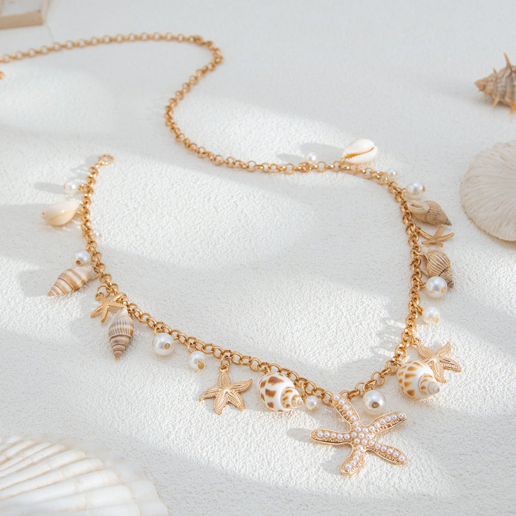 Gold-Tone Starfish Shell Waist Chain — gold body chain, view 8