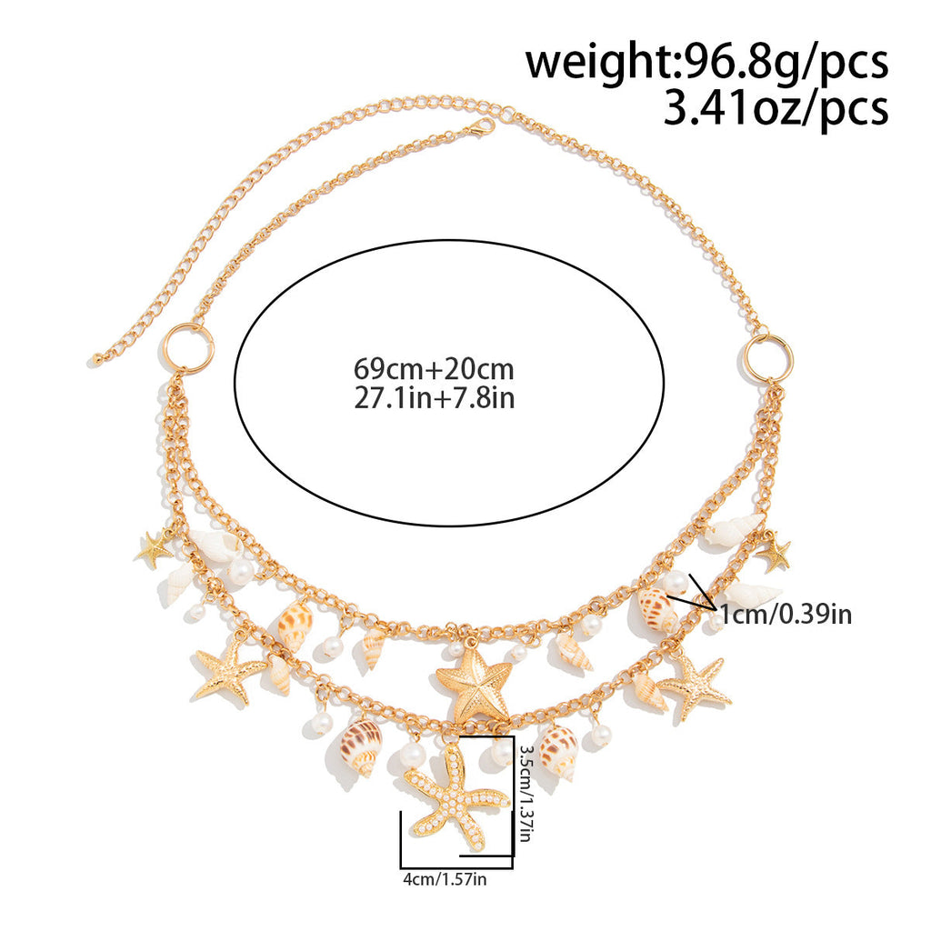 Gold-Tone Starfish Shell Waist Chain — gold body chain, view 11