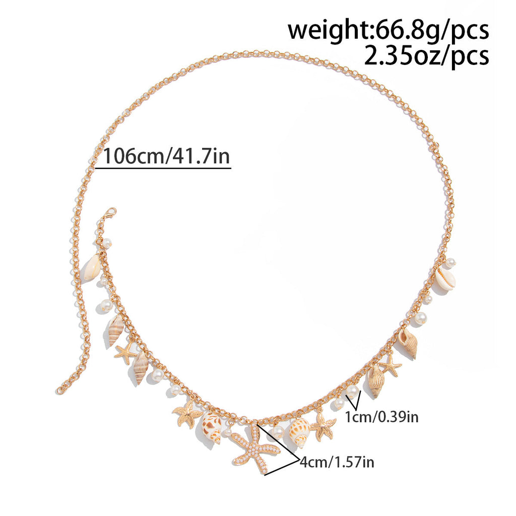 Gold-Tone Starfish Shell Waist Chain — gold body chain, view 12