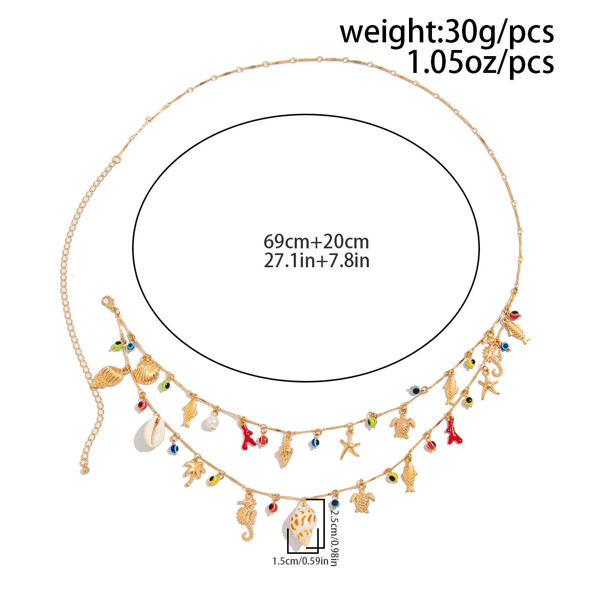 Gold-Tone Starfish Shell Waist Chain — gold body chain, view 13