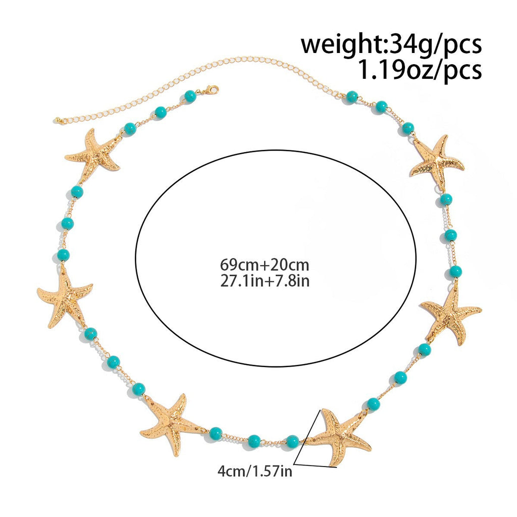 Starfish Charm Link Waist Chain — gold body chain, view 6