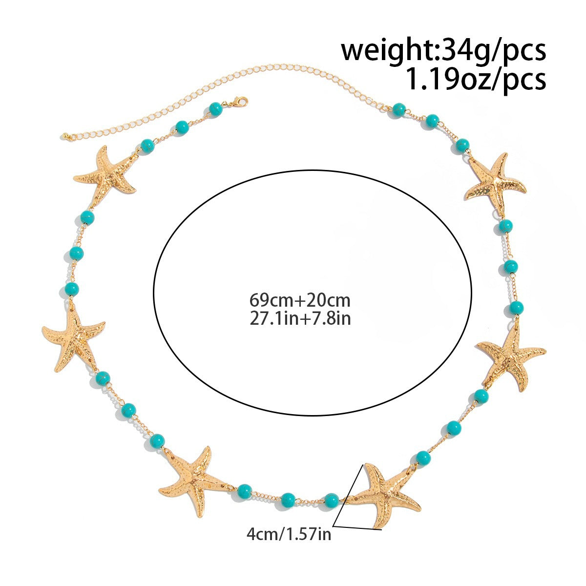 Starfish Charm Link Waist Chain — gold body chain, view 6
