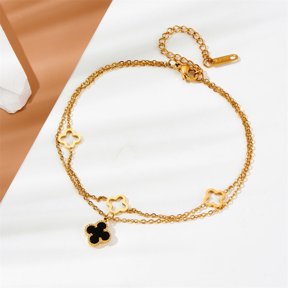 Four Leaf Clover Layered Anklet — anklet, view 4
