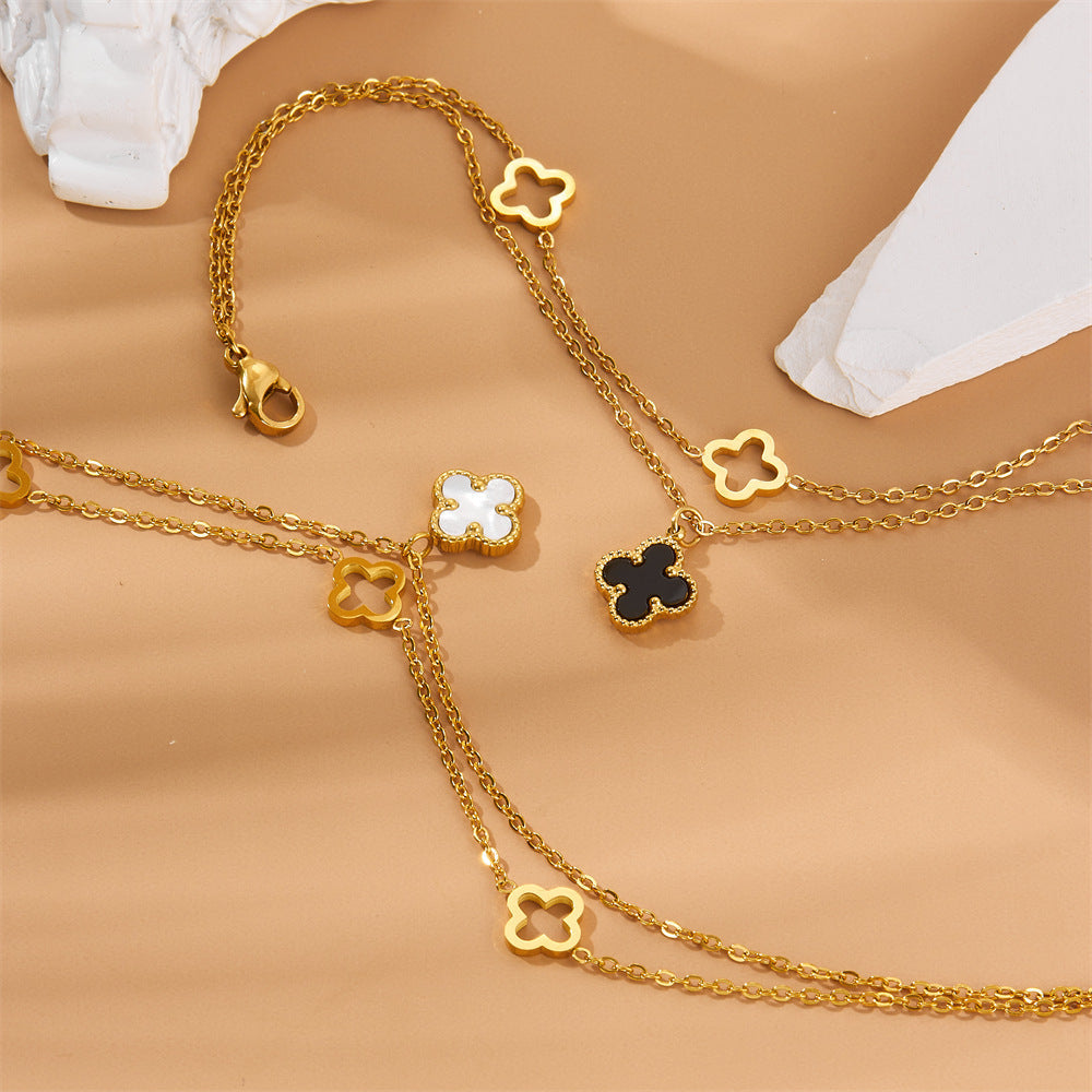 Four Leaf Clover Layered Anklet — anklet, view 6