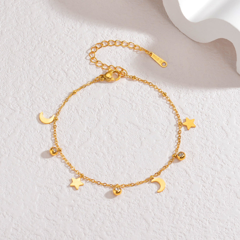 Star and Moon Adjustable Anklet — anklet, view 2