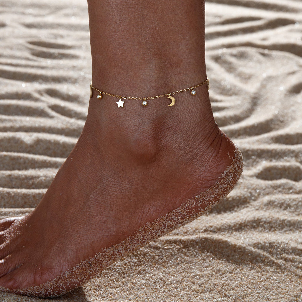 Star and Moon Adjustable Anklet — anklet, view 3