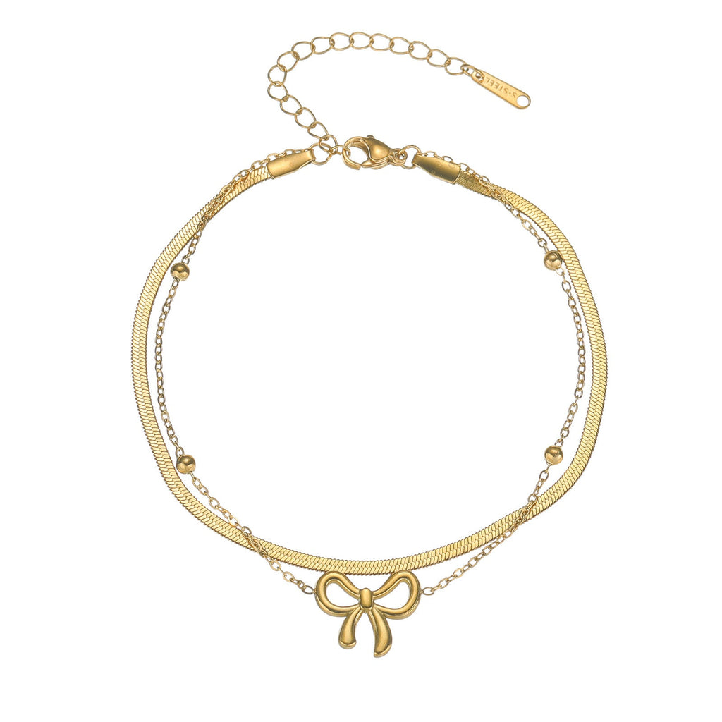 Bowknot Layered Snake Chain Anklet — anklet, view 3