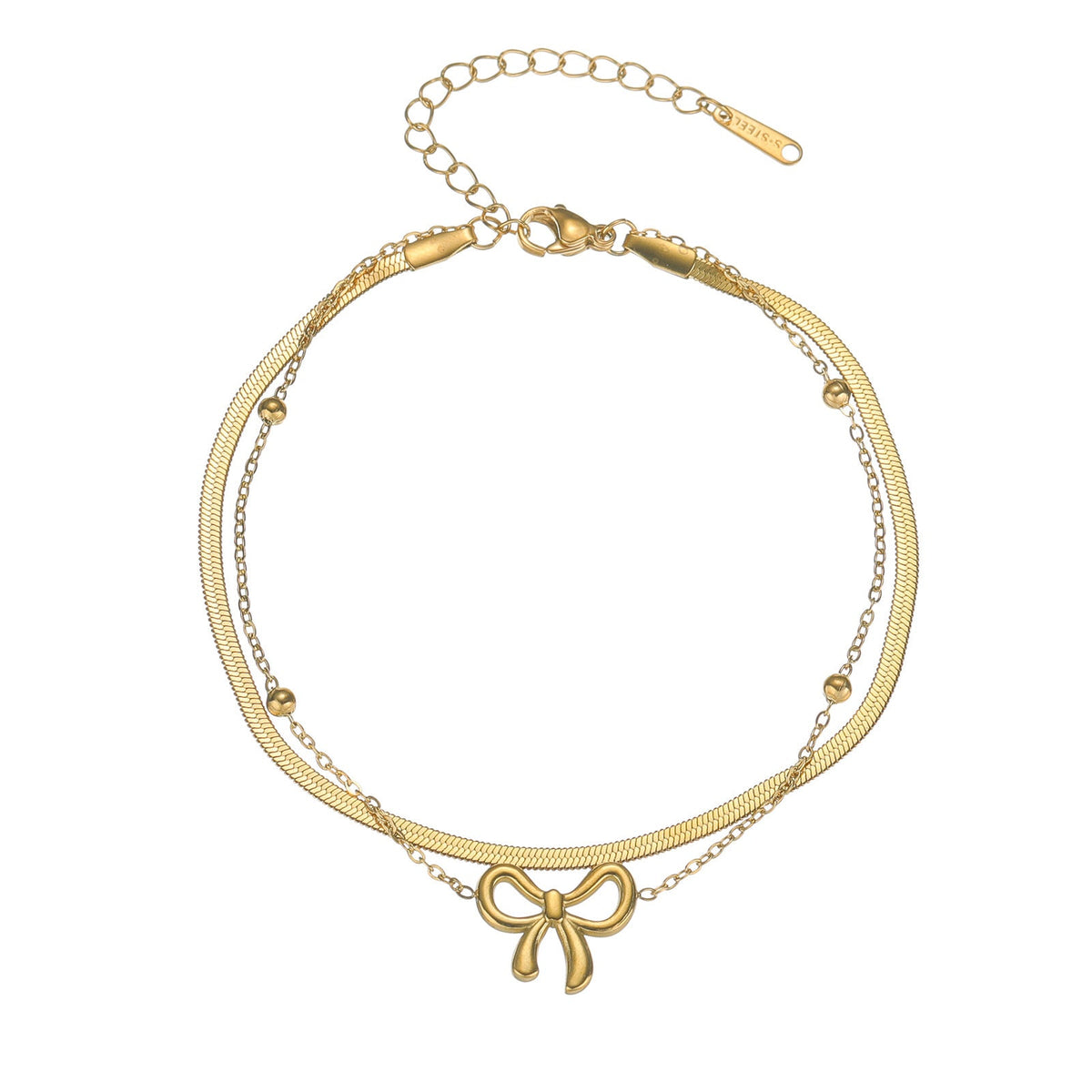 Bowknot Layered Snake Chain Anklet — anklet, view 3