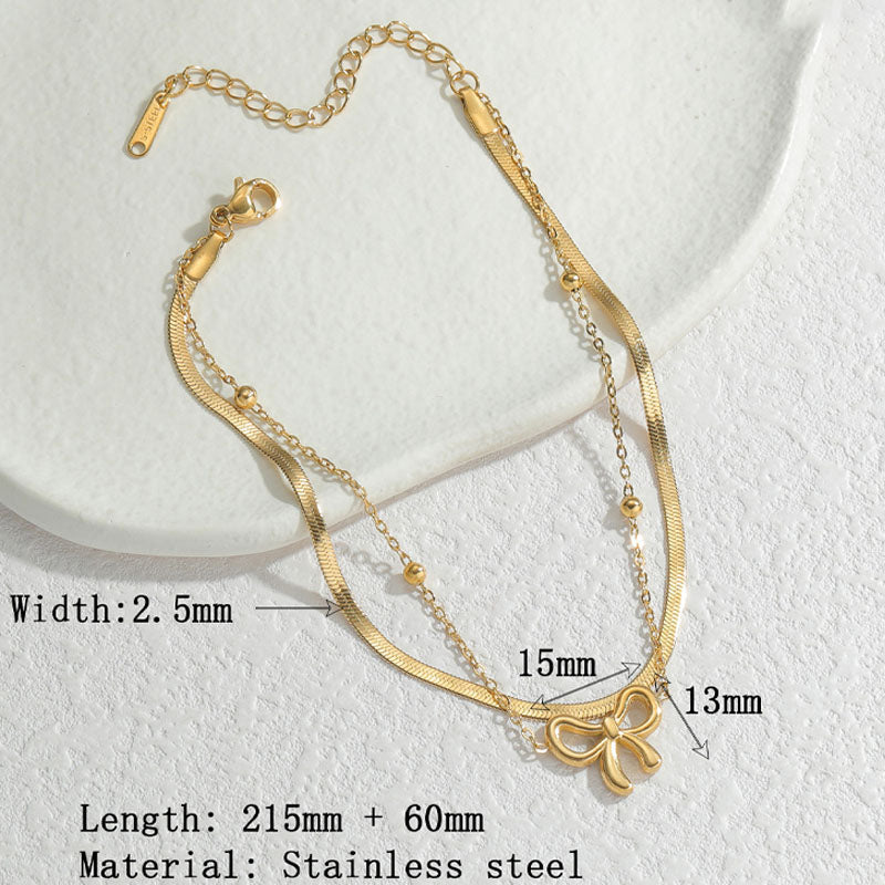 Bowknot Layered Snake Chain Anklet — anklet, view 4