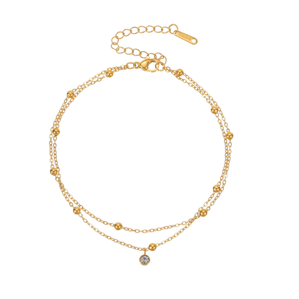 Rhinestone Layered Chain Anklet — anklet, view 2