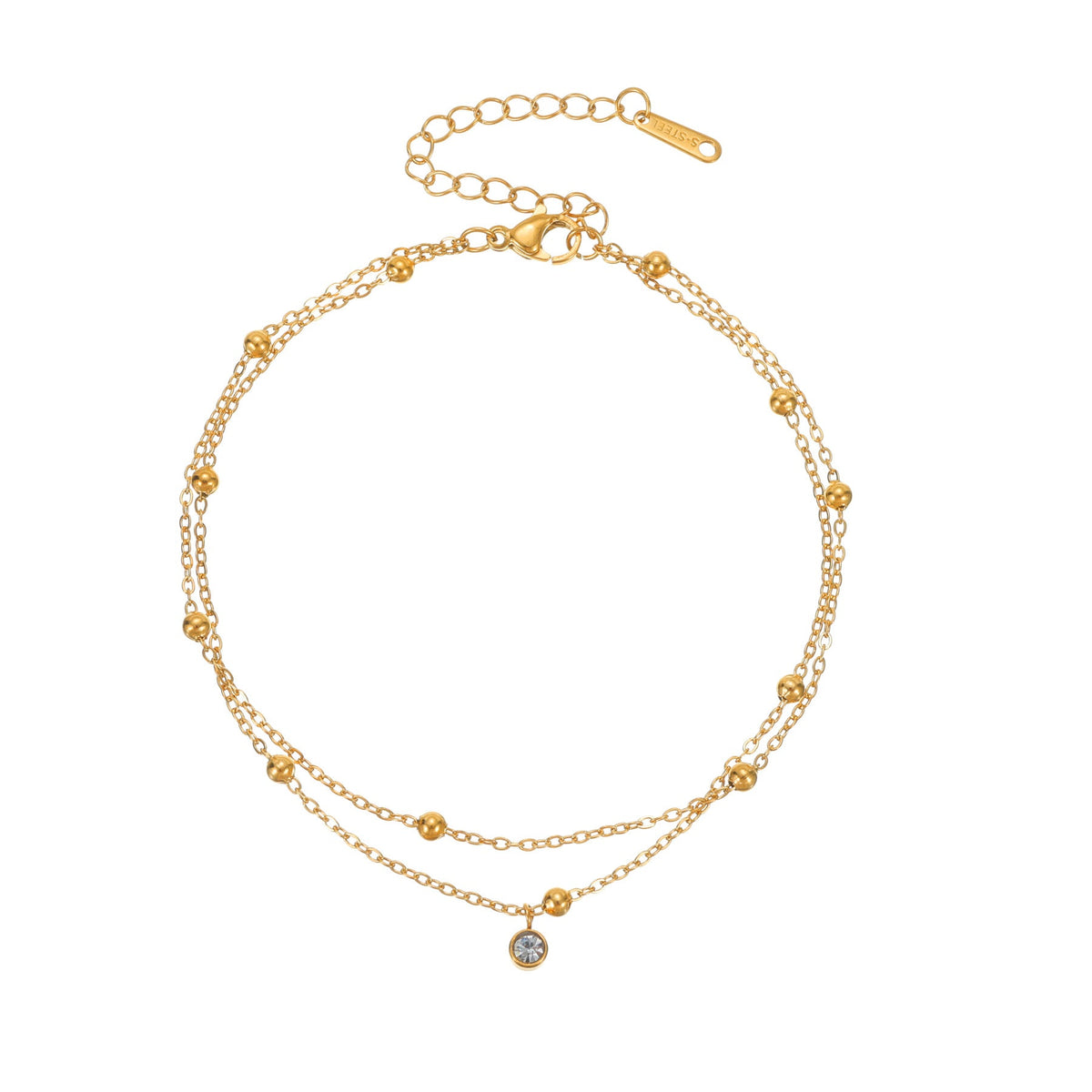 Rhinestone Layered Chain Anklet — anklet, view 2