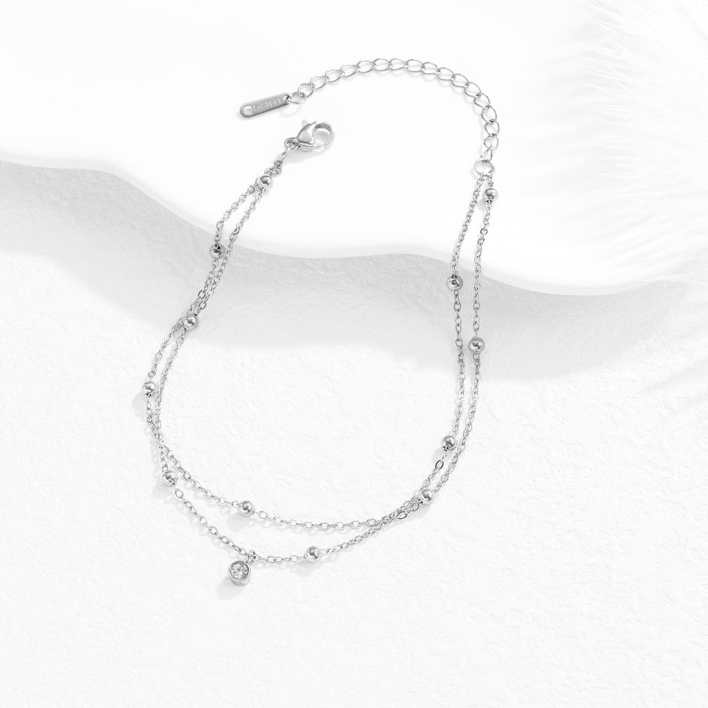 Rhinestone Layered Chain Anklet — anklet, view 4