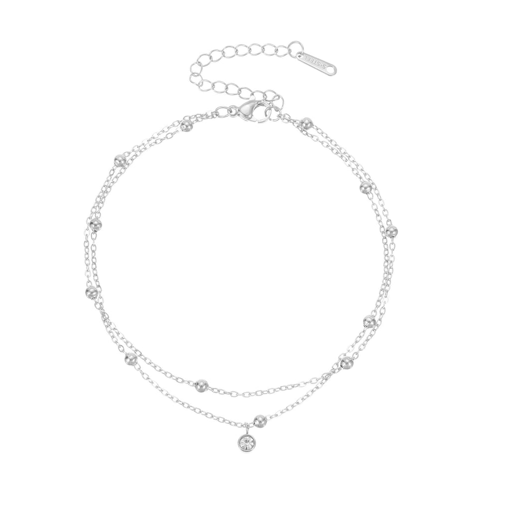 Rhinestone Layered Chain Anklet — anklet, view 5