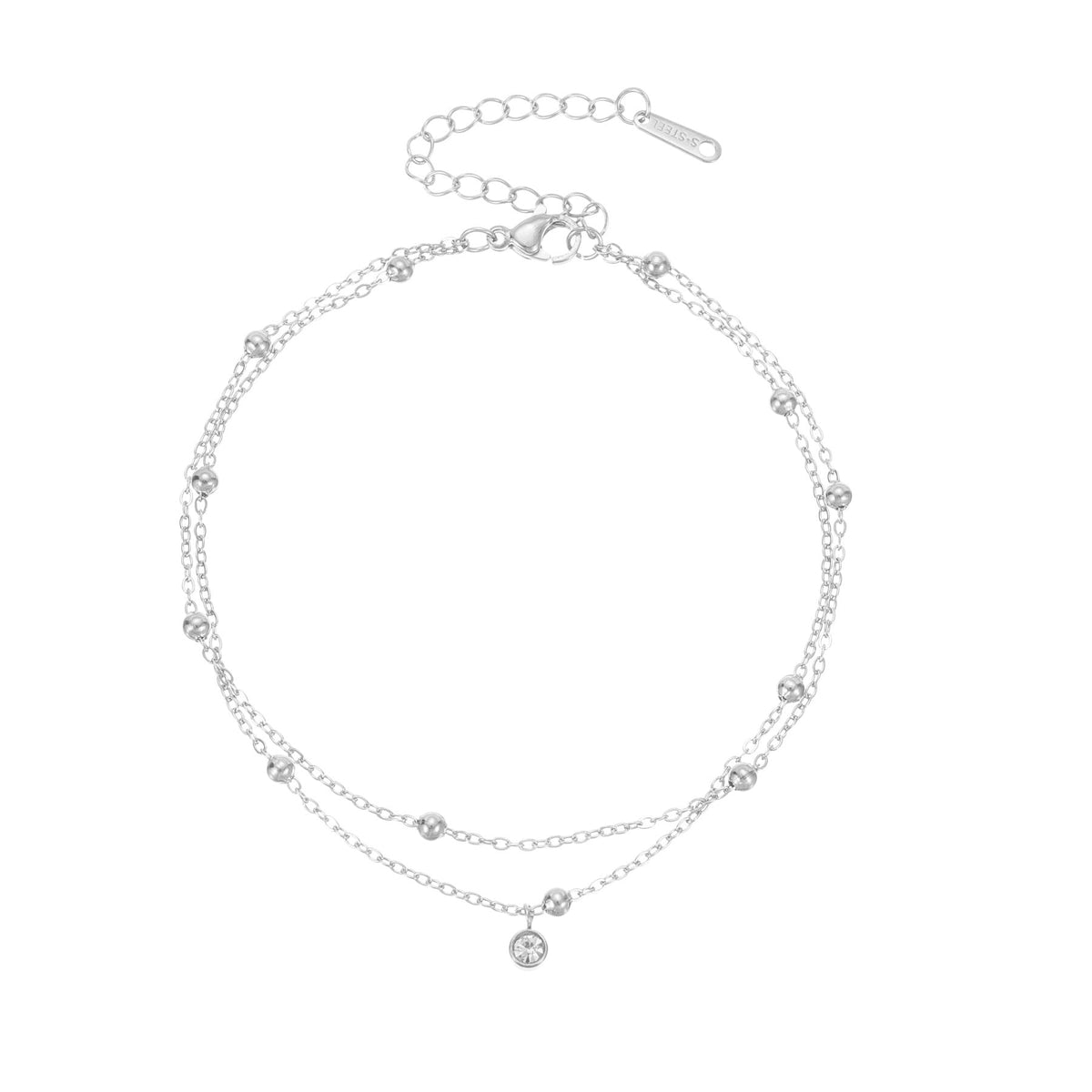 Rhinestone Layered Chain Anklet — anklet, view 5