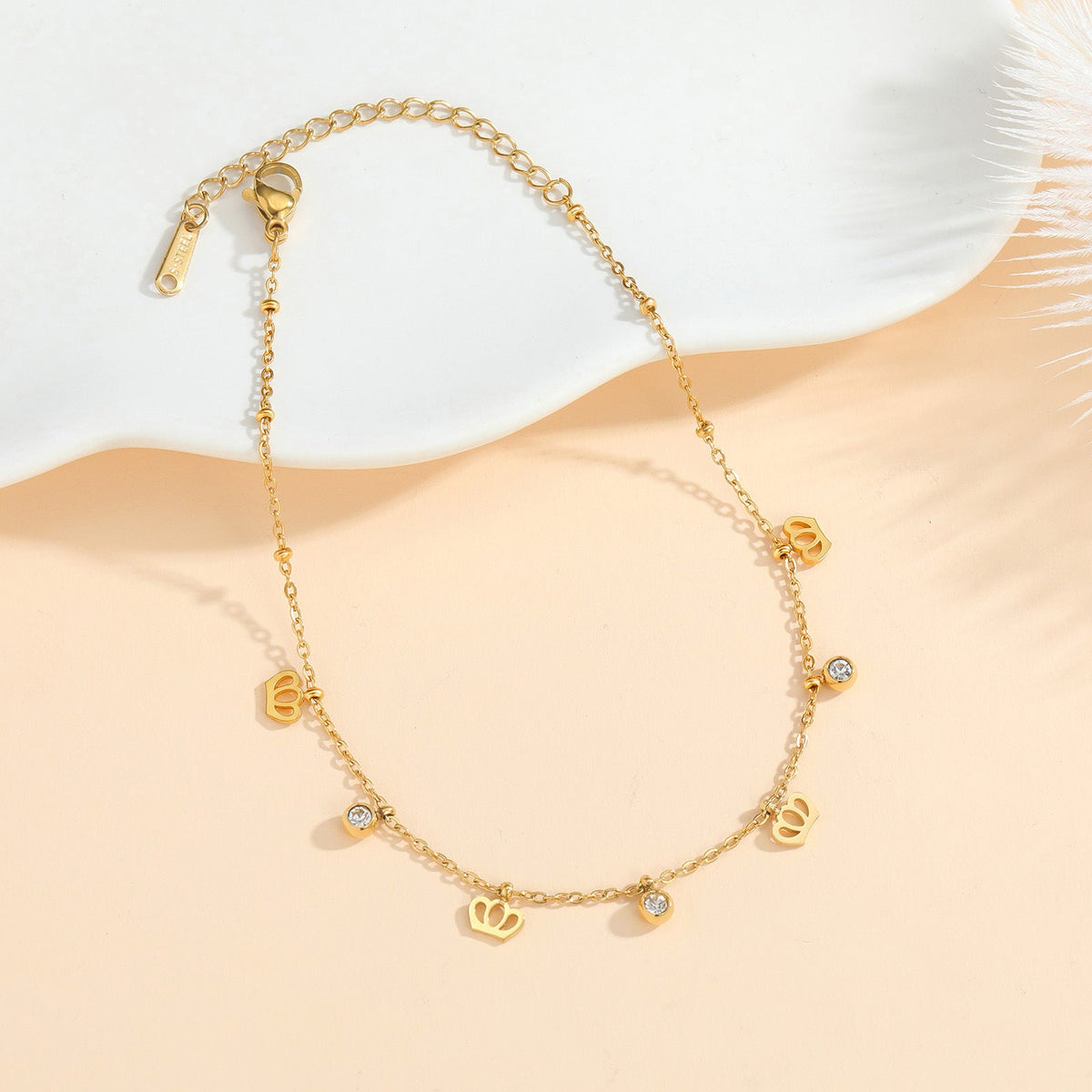 Crown Zirconia Anklet in Gold — gold anklet, view 2