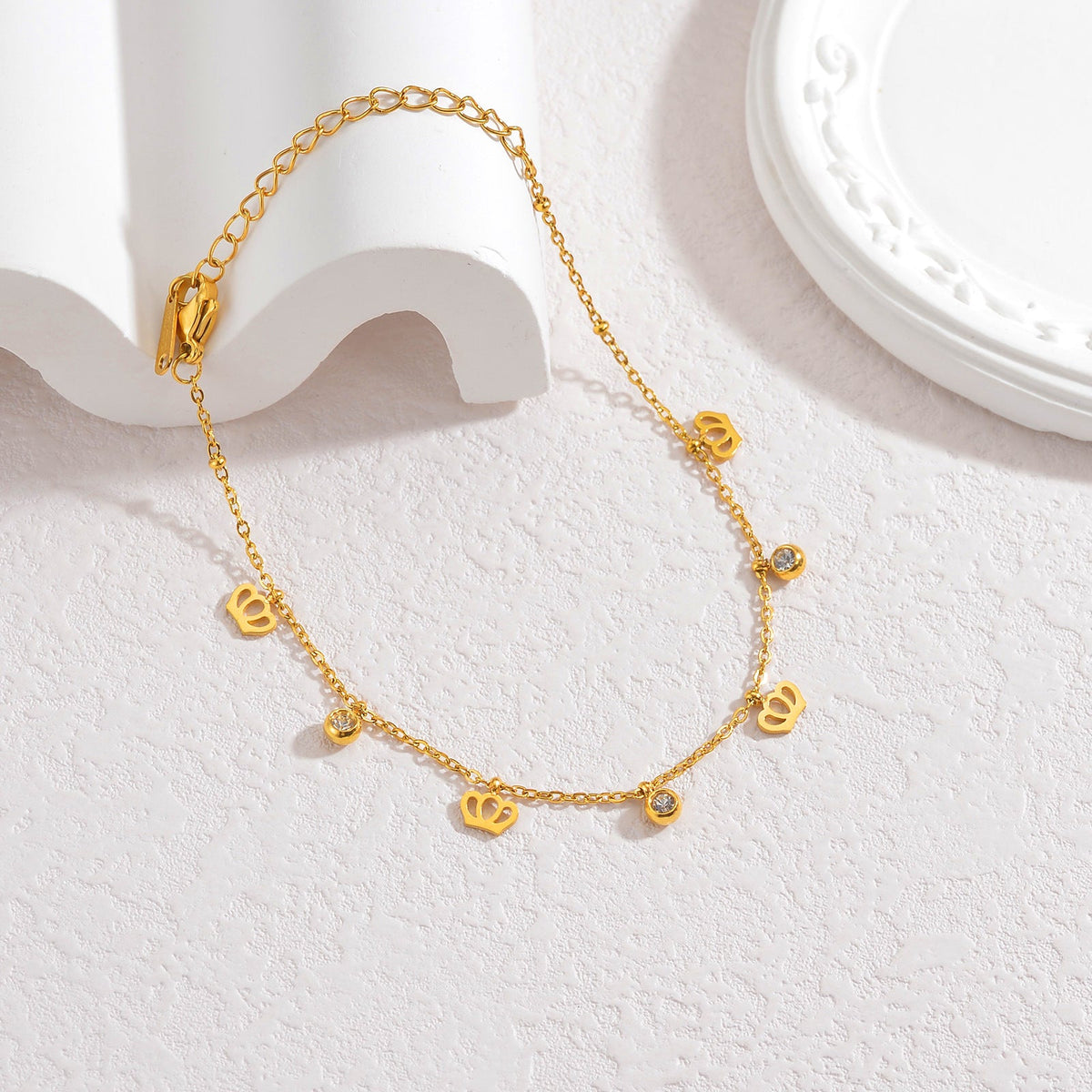 Crown Zirconia Anklet in Gold — gold anklet, view 3