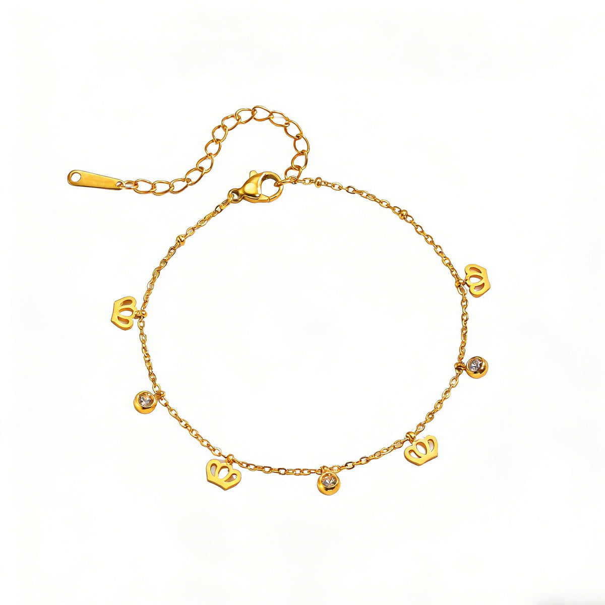 Crown Zirconia Anklet in Gold — gold anklet, view 5