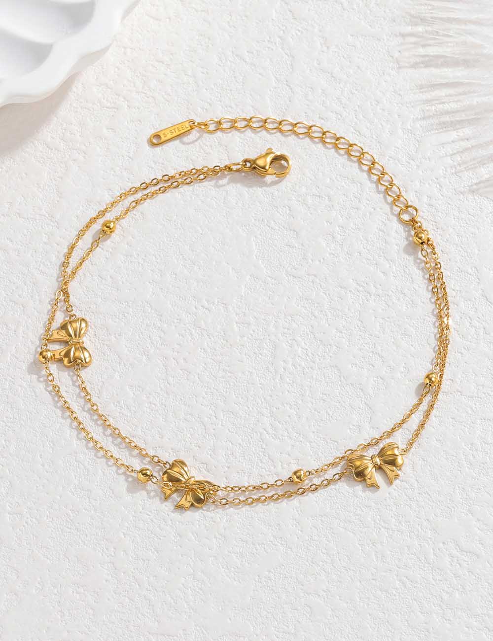 Bowknot Layered Chain Anklet — anklet