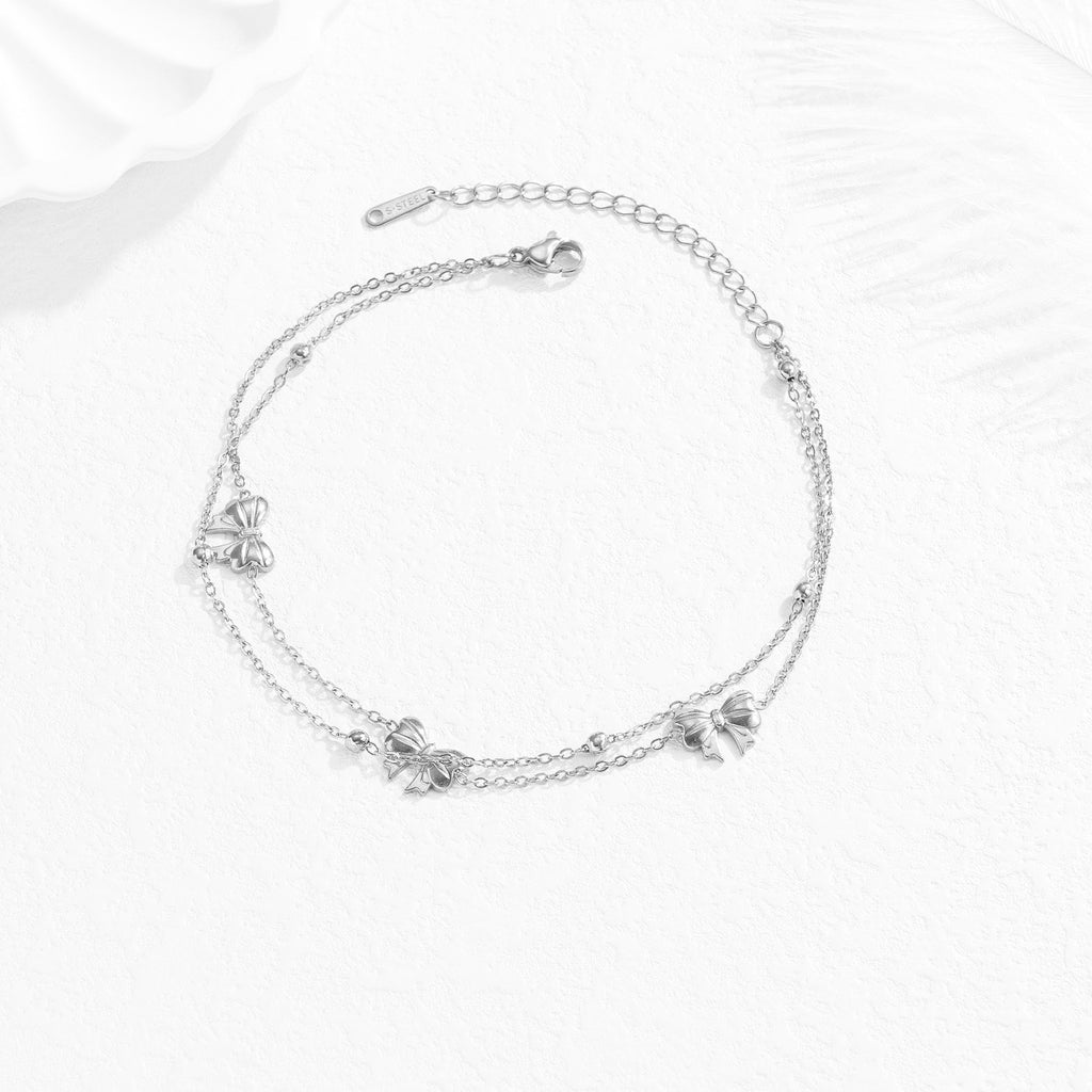 Bowknot Layered Chain Anklet — anklet, view 4