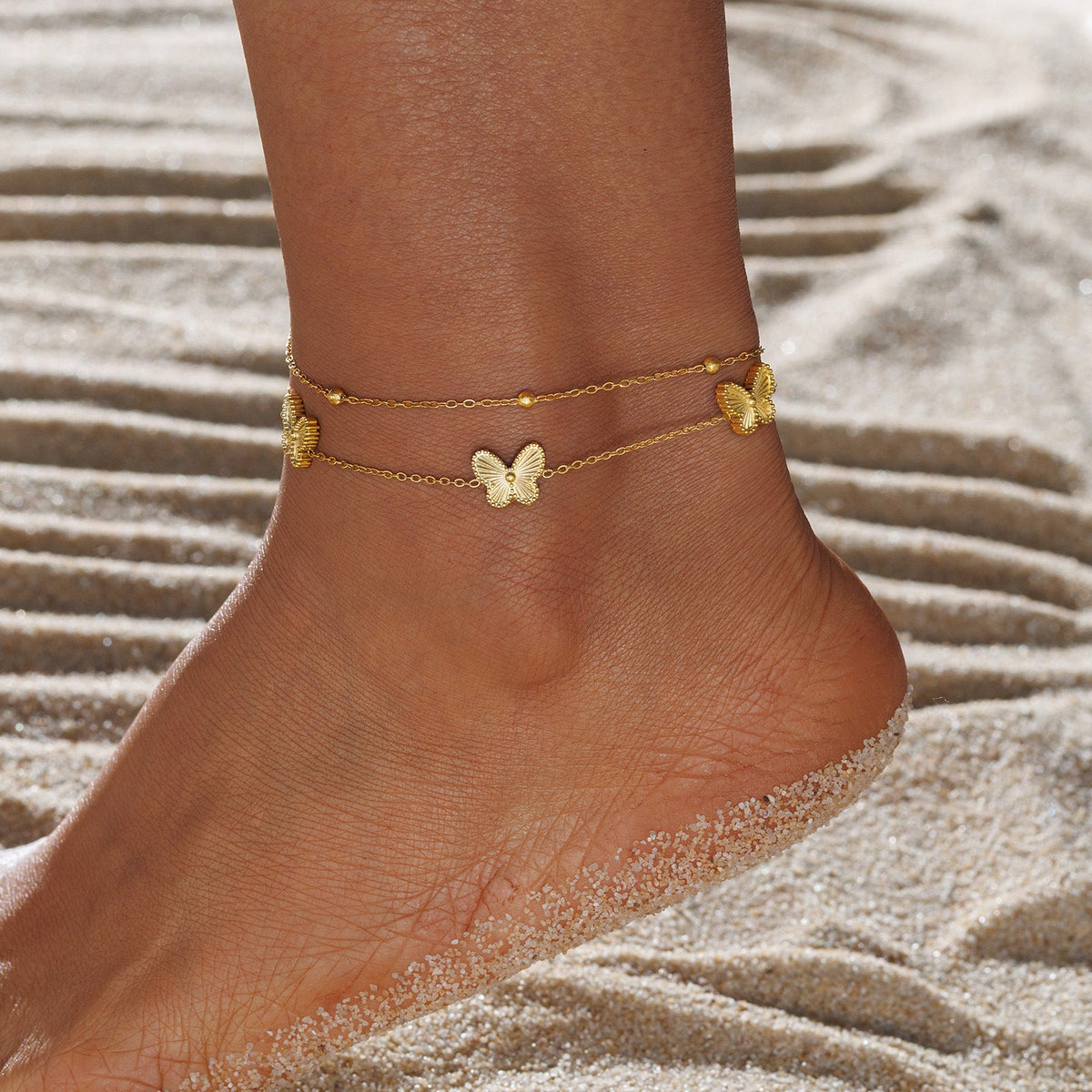 Double Layered Butterfly Anklet — anklet, view 2