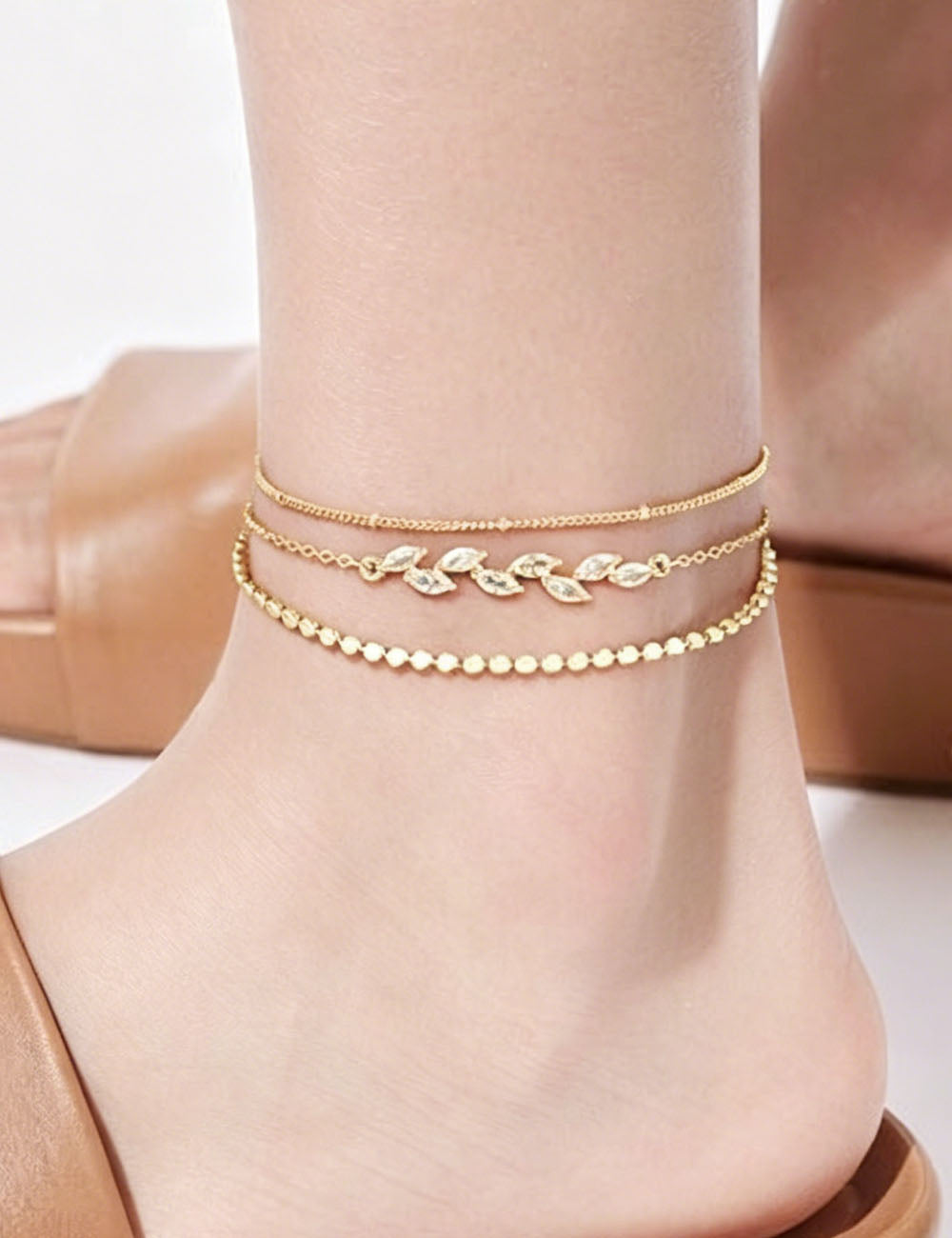 Cubic Zirconia Layered Anklet — gold anklet
