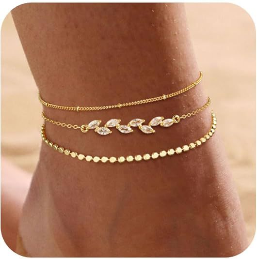 Cubic Zirconia Layered Anklet — gold anklet, view 2