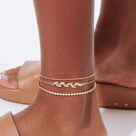 Cubic Zirconia Layered Anklet — gold anklet, view 3