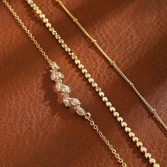 Cubic Zirconia Layered Anklet — gold anklet, view 4