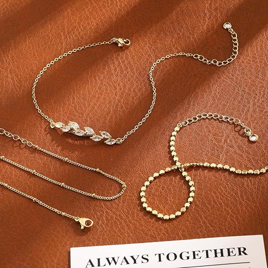 Cubic Zirconia Layered Anklet — gold anklet, view 5