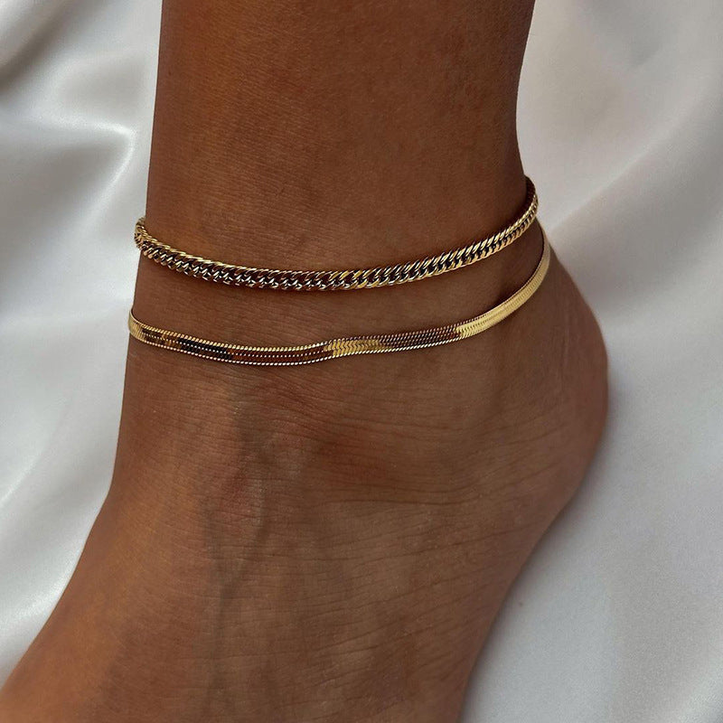 Double Layered Snake Chain Anklet — anklet, view 2