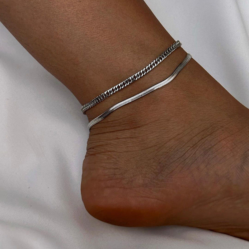 Double Layered Snake Chain Anklet — anklet, view 9