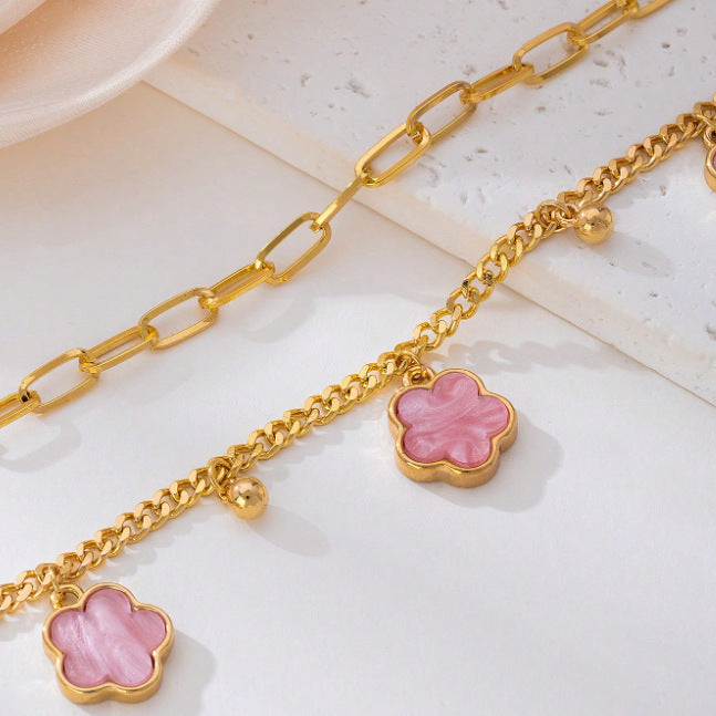 Four-Leaf Clover Double Layer Anklet — anklet, view 2