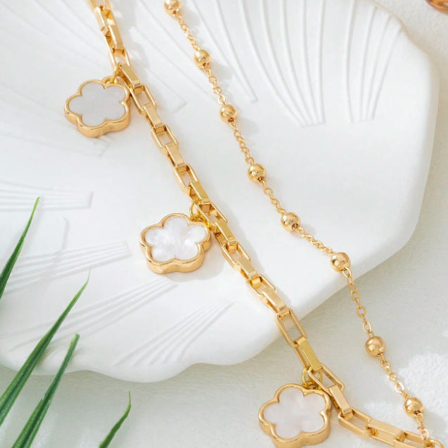 Four-Leaf Clover Double Layer Anklet — anklet, view 5