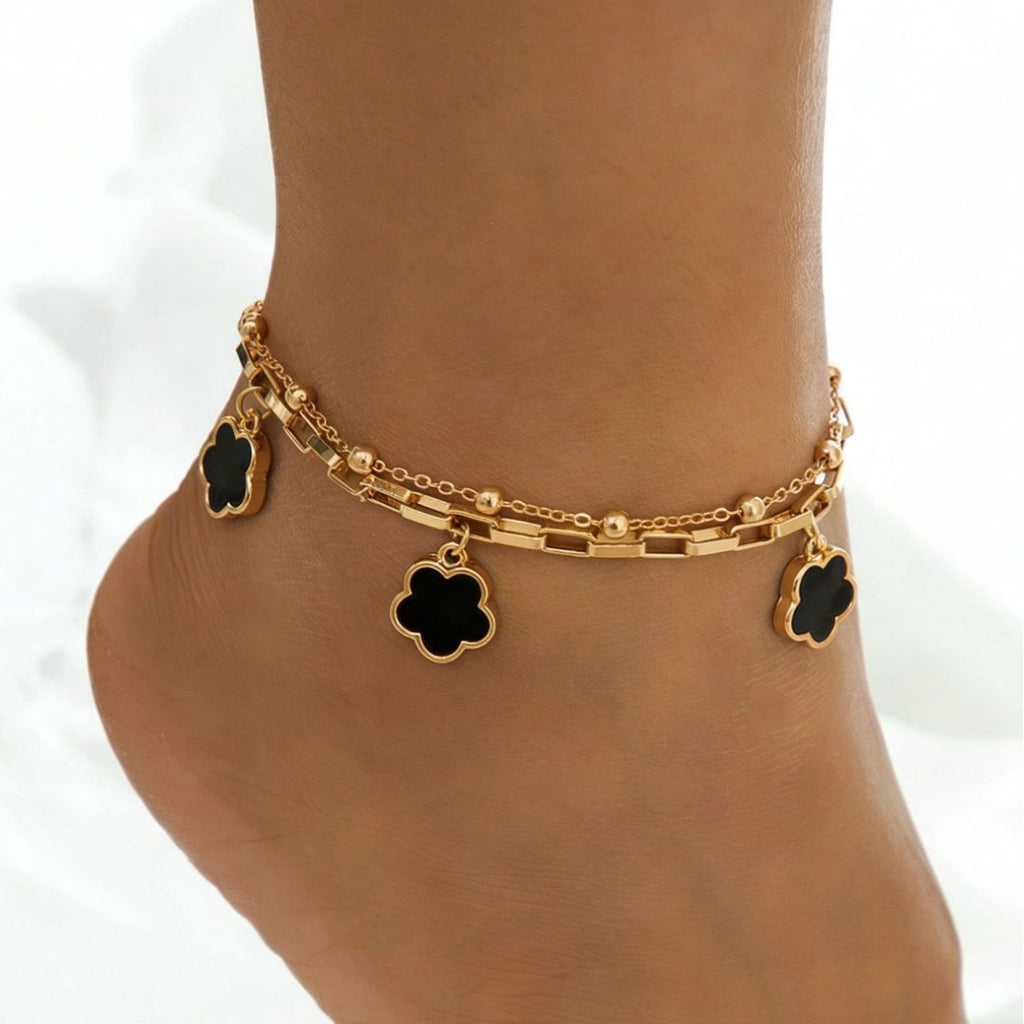 Four-Leaf Clover Double Layer Anklet — anklet, view 6