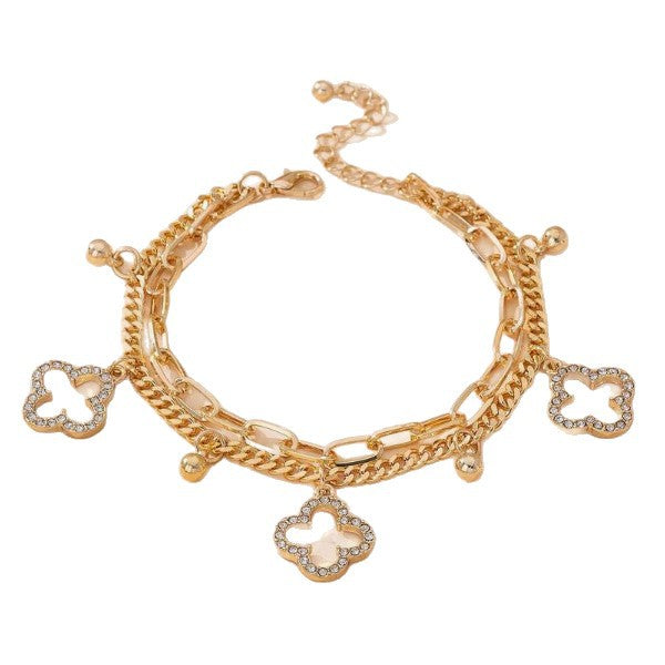 Four-Leaf Clover Double Layer Anklet — anklet, view 9