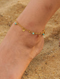 Blue Bead and Shell Pendant Anklet — gold anklet