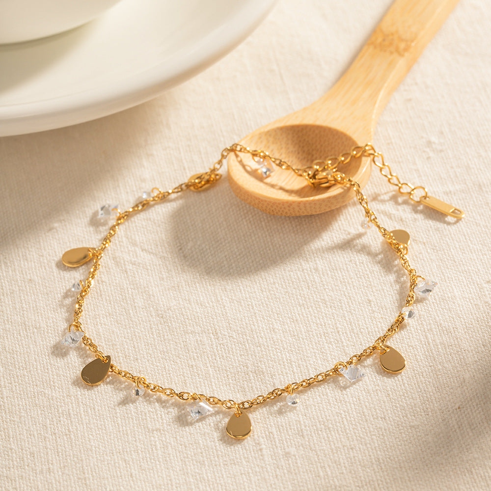 Crystal Pendant Tassel Anklet — gold anklet, view 3