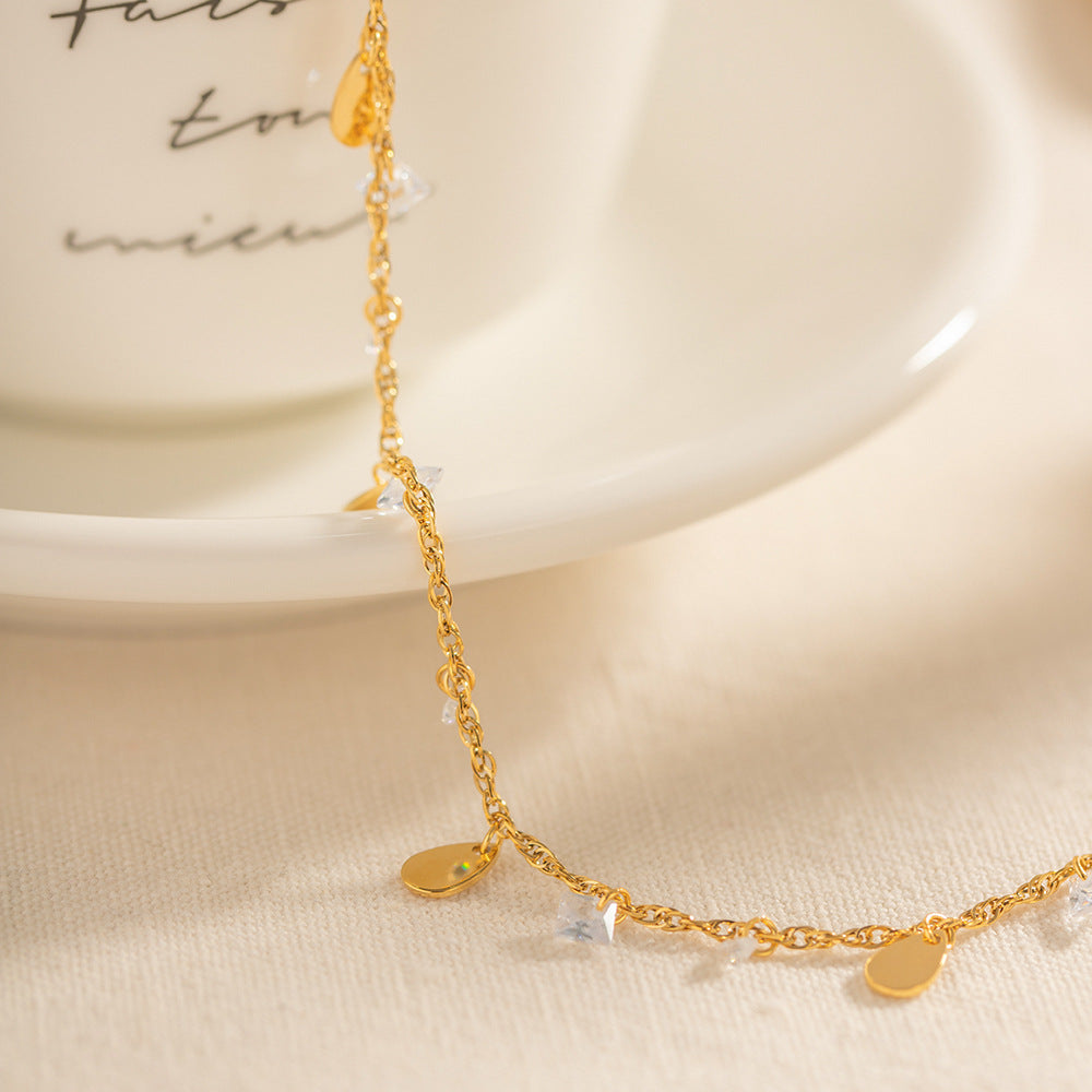Crystal Pendant Tassel Anklet — gold anklet, view 4