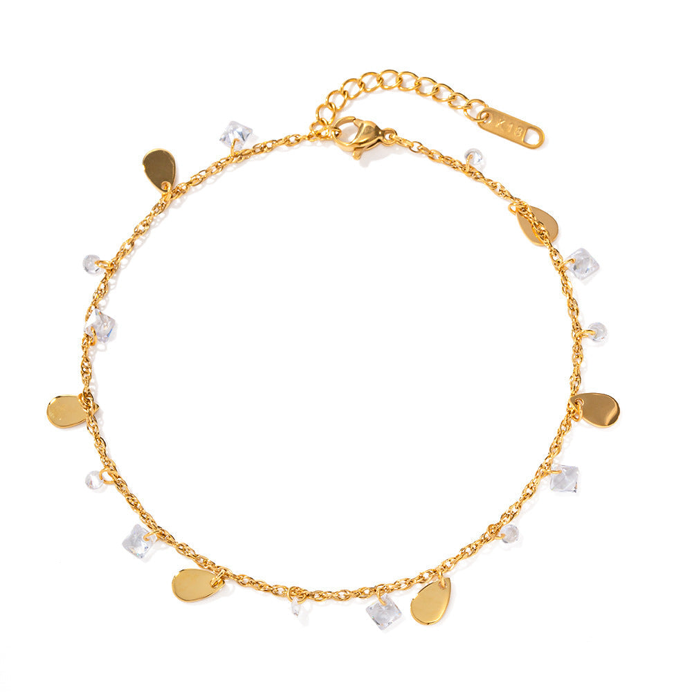 Crystal Pendant Tassel Anklet — gold anklet, view 5