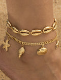 Shell and Starfish Pendant Anklet — gold anklet