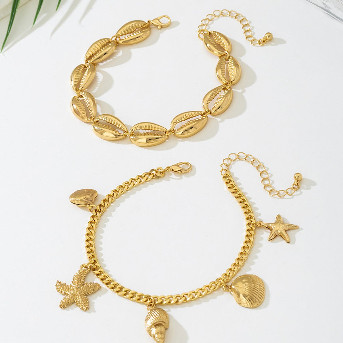 Shell and Starfish Pendant Anklet — gold anklet, view 2