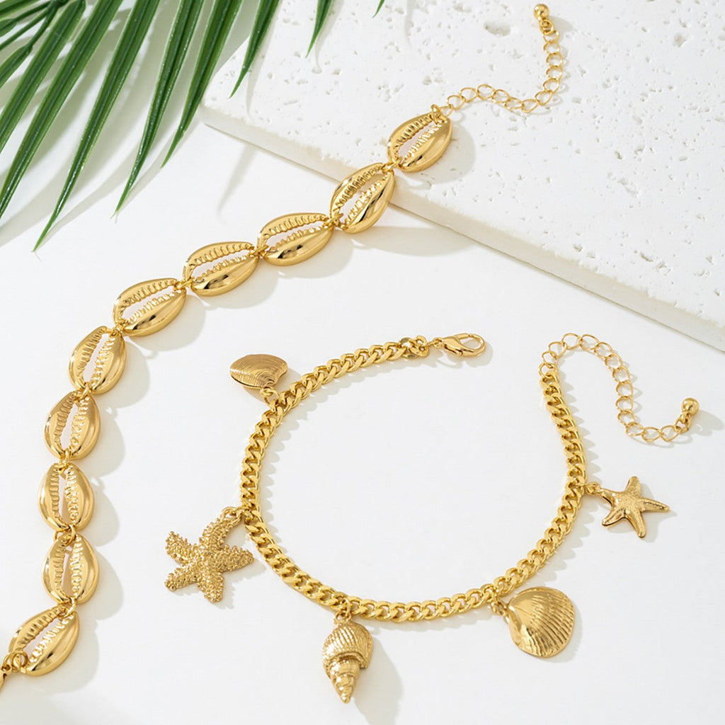 Shell and Starfish Pendant Anklet — gold anklet, view 3