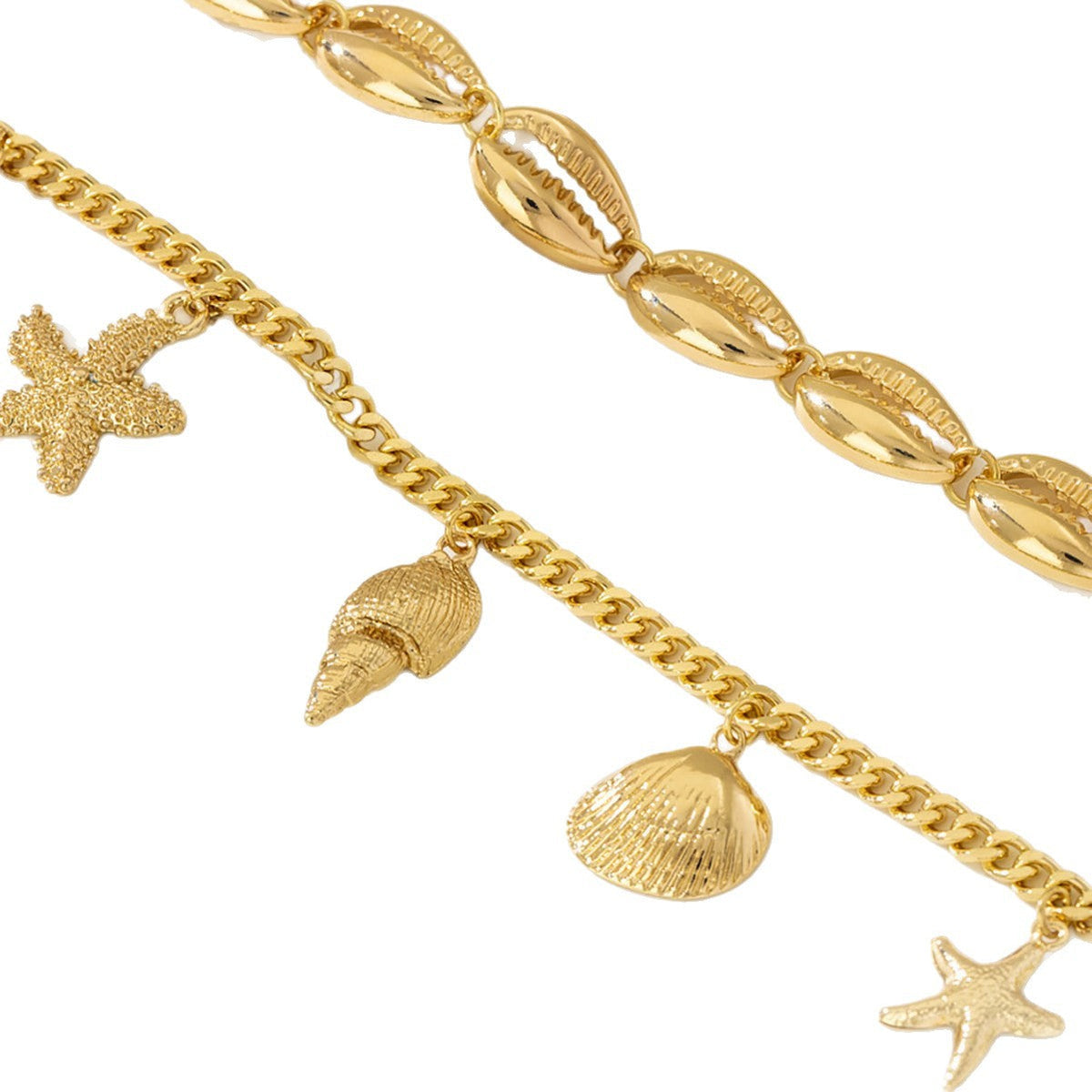 Shell and Starfish Pendant Anklet — gold anklet, view 4