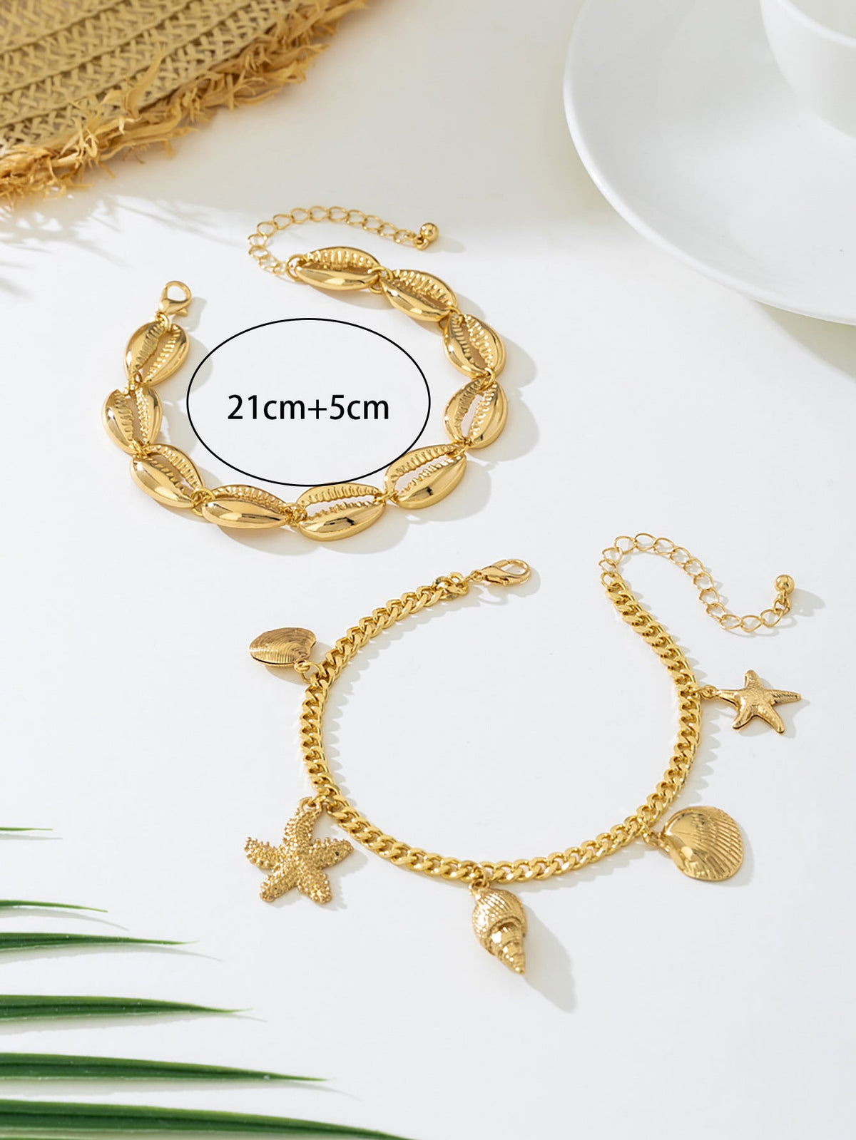 Shell and Starfish Pendant Anklet — gold anklet, view 5